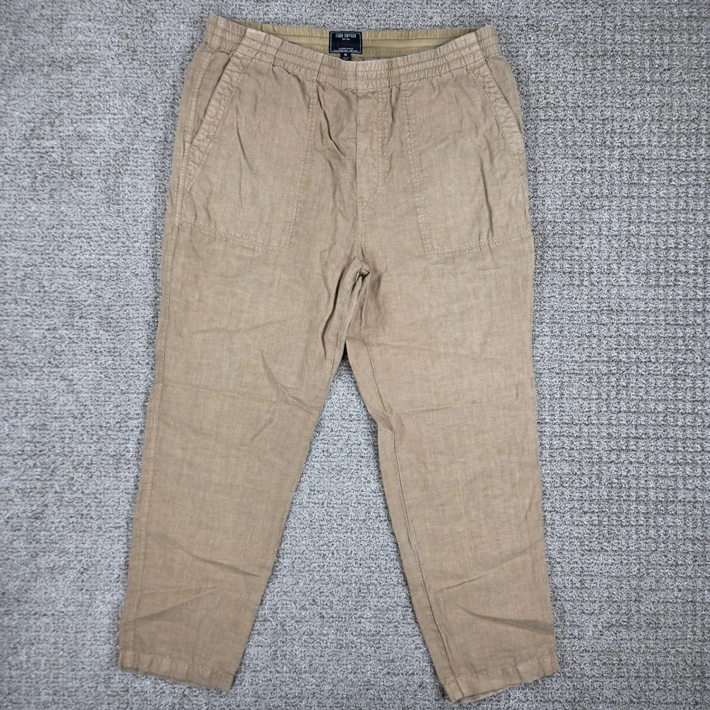 Todd Snyder Beach Pants Mens Medium 100% Linen Elastic Waist Pull On Tan Beige